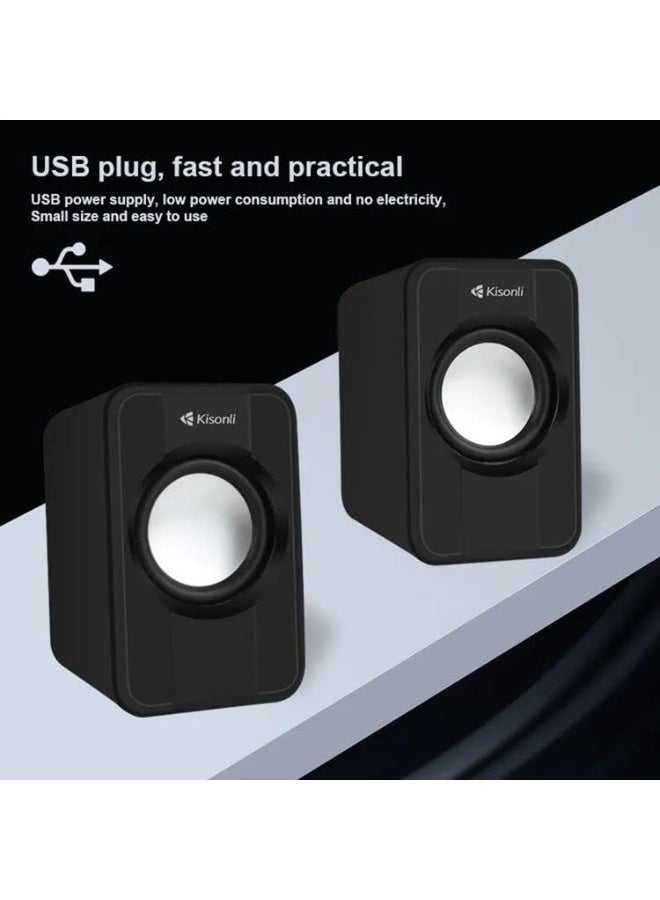 Kisonli S-444 Multimedia 2.0 USB Powered Mini Speaker Suitable for Laptop&Desktop – Black - Image 2